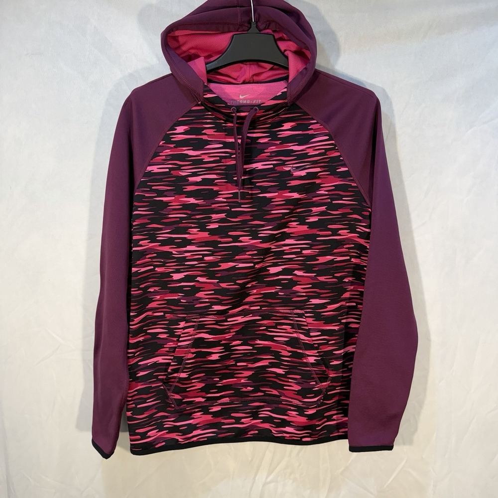 Nike Womens Hoodie camo‎ pink therma fit L Haze All Time roo pocket Drawstring